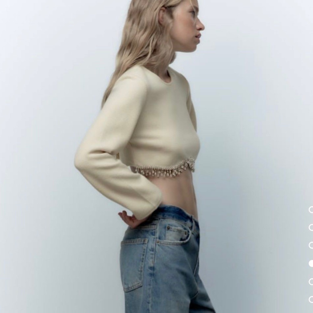 Zara Beige Cropped Top with Embellished Hem - Picture 2 of 7